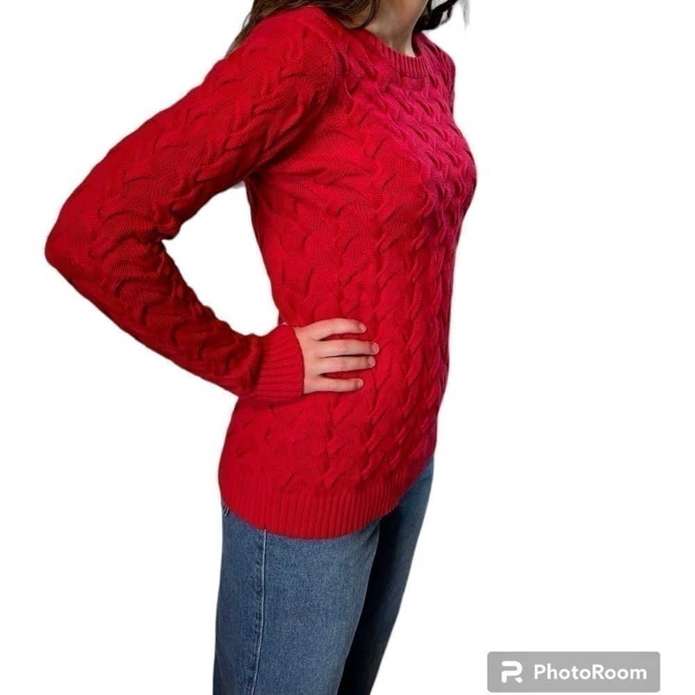 Lands End Cable Knit Sweater 100% Cotton Red Women’s XS - Picture 3 of 12